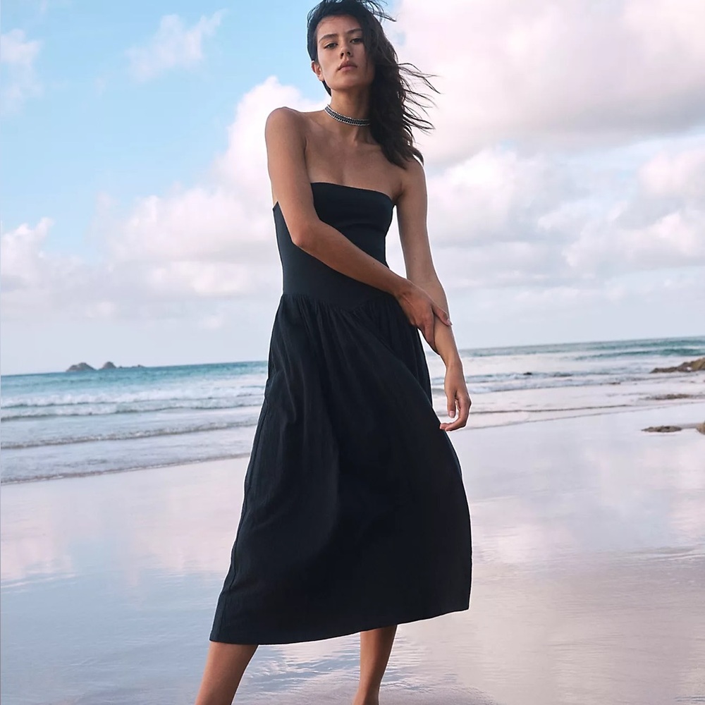Free People Black Onda Drop-Waist Tube Midi Size Medium